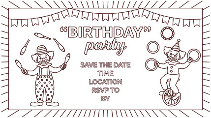 Birthday party save date invitation with juggling clowns. © Amir
