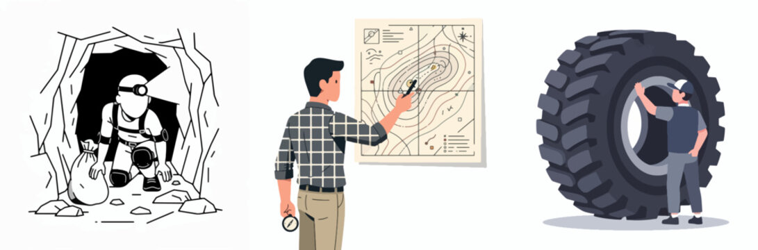 Mining Engineer Analyzing Terrain and Heavy Machinery Plans