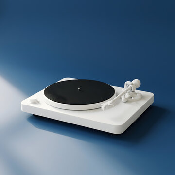 Modern White Vinyl Record Player Turntable Closeup.
