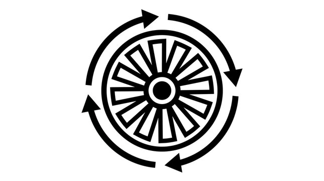 Abstract circular arrow symbol with rotating elements in black and white