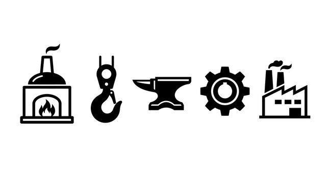 Industrial icons: blacksmithing and manufacturing essentials in minimalist design