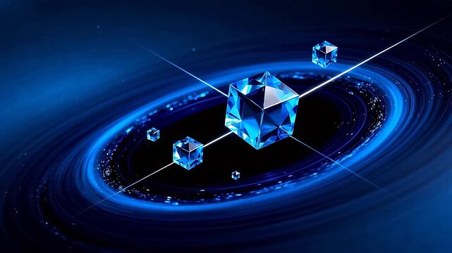 Blue crystal cubes in space