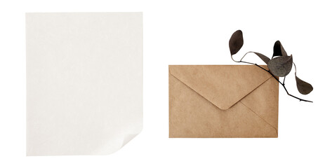 Naklejka premium PNG Blank paper with rustic envelope on transparent background