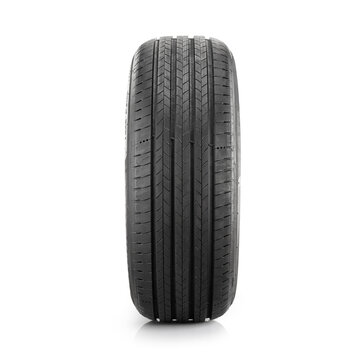 Front view of car tire isolated on white background. Tyre tread.