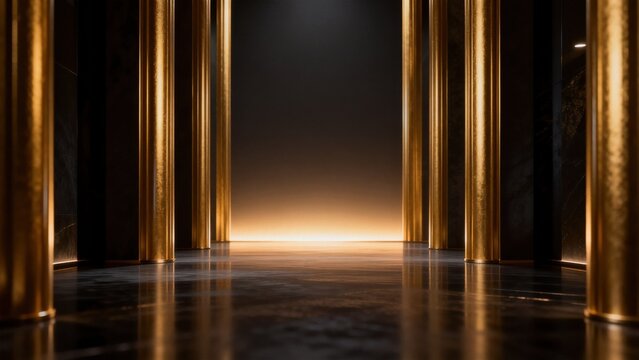Golden pillars in a luxurious hallway