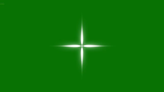 Single twinkling star glitter animation, white sparkle flash light effect, magical fairy dust glow, cartoon doodle shine, transparent green background overlay, seamless loop motion 4K