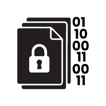 Data security icon with file folder and binary code representation security encryption document