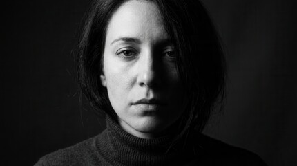 Fototapeta premium Woman's Portrait in Dramatic Lighting Revealing Deep Emotions and Introspection