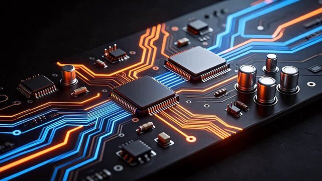 Circuit board with glowing pathways