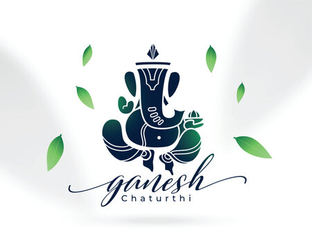 Ganesh chaturthi festive white background with falling green leaves