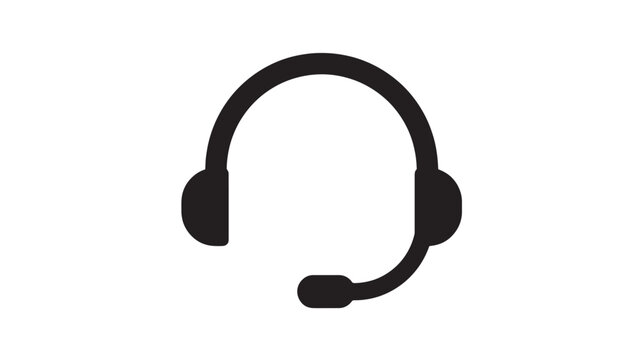Black Headset Silhouette On White Background For Customer Service Concepts