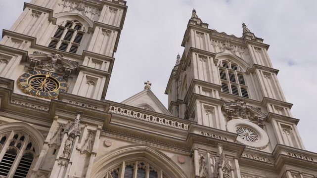 Westminster Abbey Clock And Twin Towers Gothic Exterior London