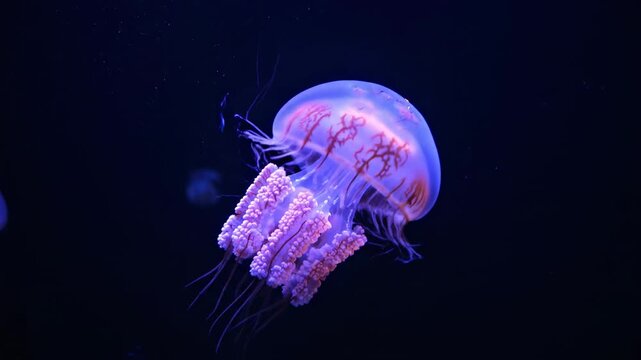 Glowing jellyfish floats in a dark ocean setting with intricate details