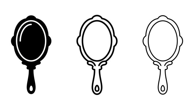 Vintage hand mirror set in solid outline and minimalist styles