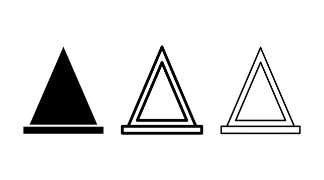 Set of triangle icons in solid outline and minimalistic styles