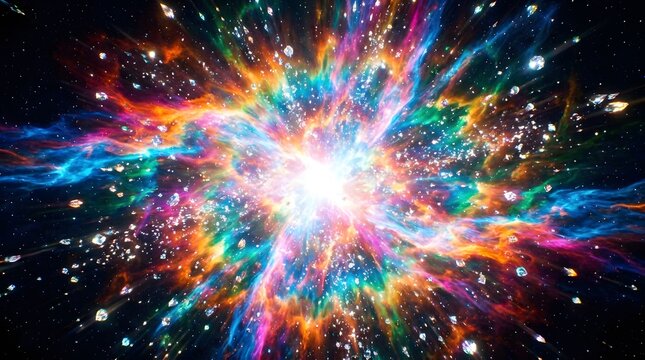 Multicolored Cosmic Energy Explosion with Radial Burst and Diamond Particles