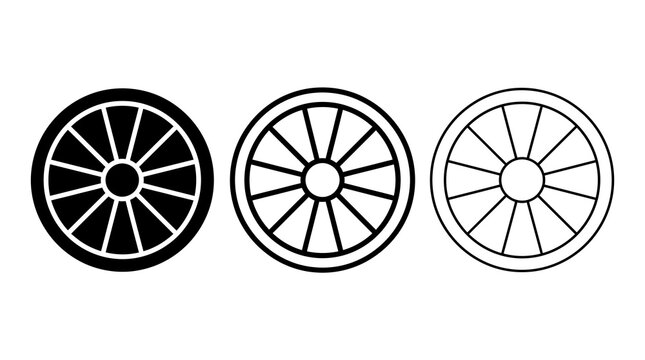 Minimalist wagon wheel design set with monochrome variations