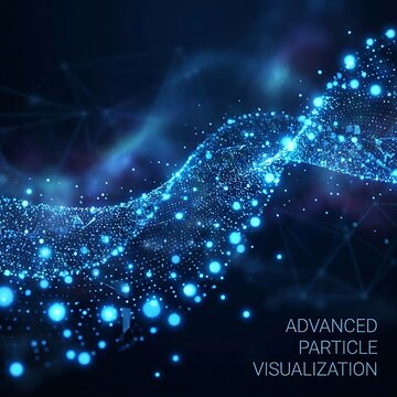Abstract blue network of particles and data streams with advanced visualization on dark background