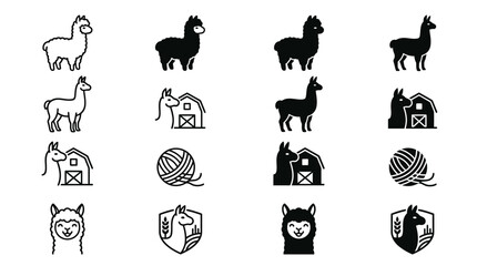 Obraz premium Llama icons minimalist black and white farm animal set
