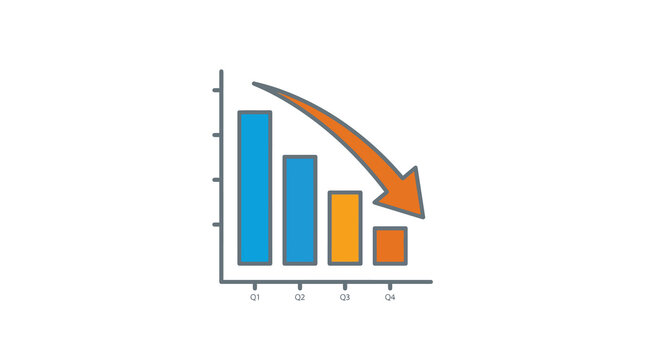 Business graph showing downward trend with arrow indicating decline
