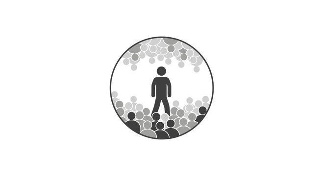 Individual Person Standing Out from a Crowd of People, Representing Leadership and Uniqueness in a Social Context on Isolated White Background