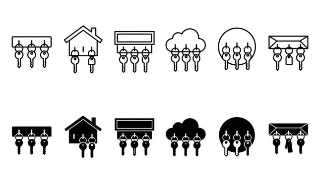 Minimalist key collections in various shapes and objects set
