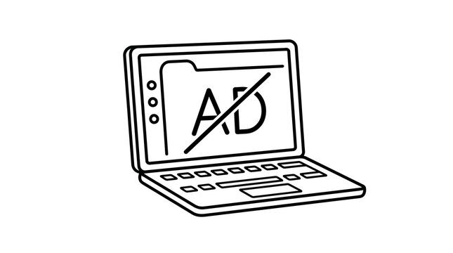 Ad blocked concept on laptop display minimalistic line design