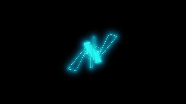 Cartoon Thunder Flash Explosion Effect on Black Background, Bright Neon Blue Four Pointed Star Outline Shapes with Electric Energy Blast Lightning Accent Graphic Pack