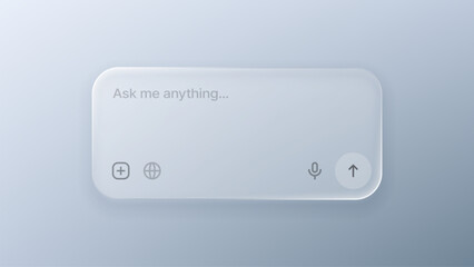 Plakat Frosted glass user interface chat box with artificial intelligence text prompt. Modern sleek input field design for messenger application and virtual assistant software development.