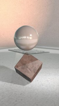 Sphere balancing on a cube 3d animation concept