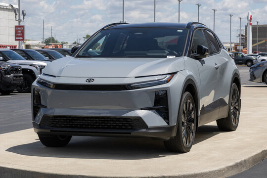 Toyota C-HR XSE AWD All Electric Compact SUV display. Toyota offers the C-HR with up to 287 miles driving range. MY:2026