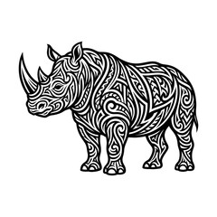 Obraz premium Intricate Black And White Rhino Tattoo Style Illustration.