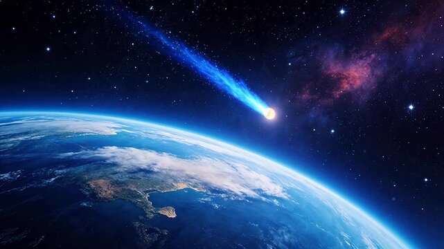 Earth with a comet in space