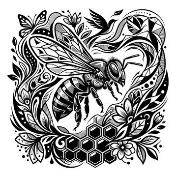 Intricate black and white zebra head pattern design.