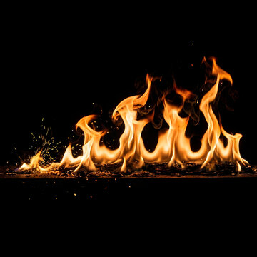 Three golden retriever puppies playing in firelight.