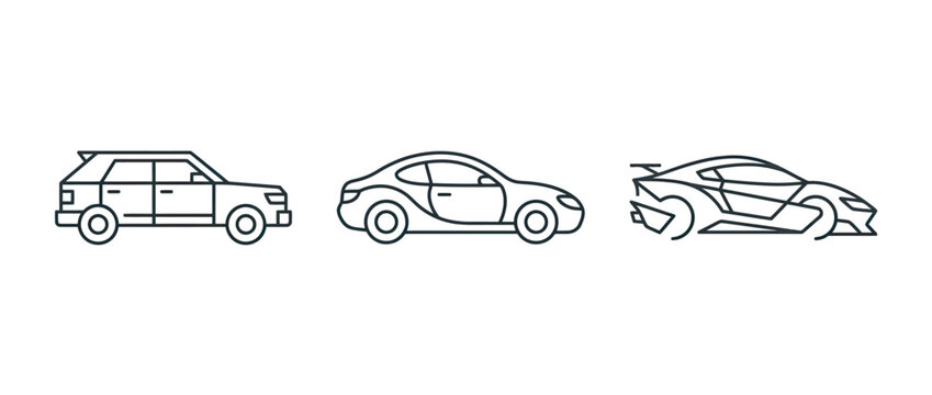 Line drawing of three vehicle styles from boxy to futuristic sports car design evolution