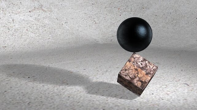 Balancing black sphere and marble cube animation