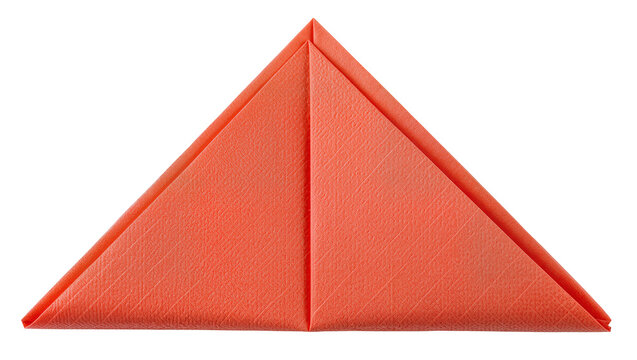 Isolated vibrant orange cloth napkin meticulously folded into a classic triangle for elegant table setting