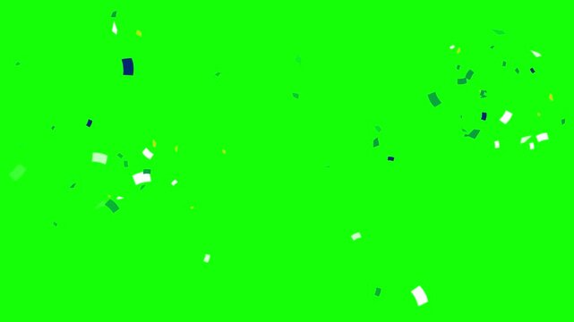 Confetti elements float suspended in the air over a vibrant green screen backdrop intended for easy chroma key removal during the video editing process.