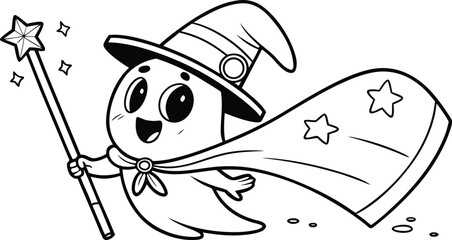 Fototapeta premium A cute kawaii ghost magician holding a magic wand