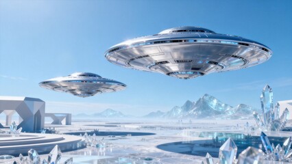 Fototapeta premium Futuristic alien spacecraft in icy landscape