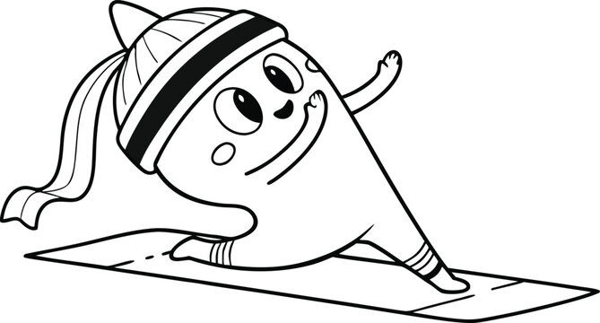 A cute kawaii ghost performing a yoga pose on a mat