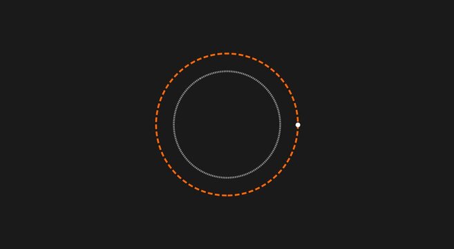 Minimalist orbital motion with rotating animation white point on orange dashed circle