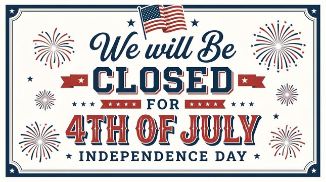 Retro vintage closed for 4th of July poster vector background