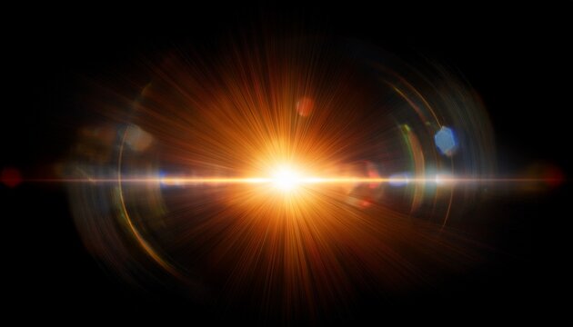 Lens Flare Light Over Black Background Easy To Add Overlay Or Screen Filter Over Photos Abstract Sun Burst With Digital Lens Flare Background Gleams Rounded And Hexagonal Shapes Rainbow Halo Big