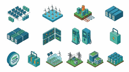 Naklejka premium Isometric Technology and Industry Icons Collection.
