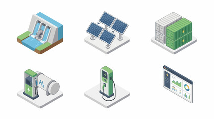 Fototapeta premium Renewable energy and green technology icons set.