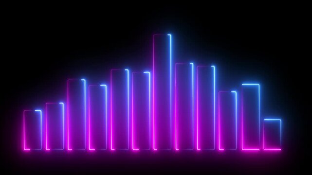 Abstract decreasing business graph chart animation background. Bad Economy Recession Graph Chart, Neon line business graph shows revenue decrease, market downturn, financial loss, risk analysis