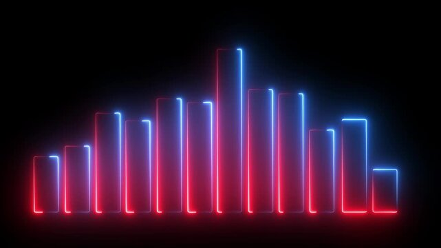 Abstract decreasing business graph chart animation background. Bad Economy Recession Graph Chart, Neon line business graph shows revenue decrease, market downturn, financial loss, risk analysis