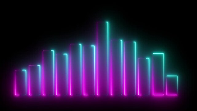Abstract decreasing business graph chart animation background. Bad Economy Recession Graph Chart, Neon line business graph shows revenue decrease, market downturn, financial loss, risk analysis